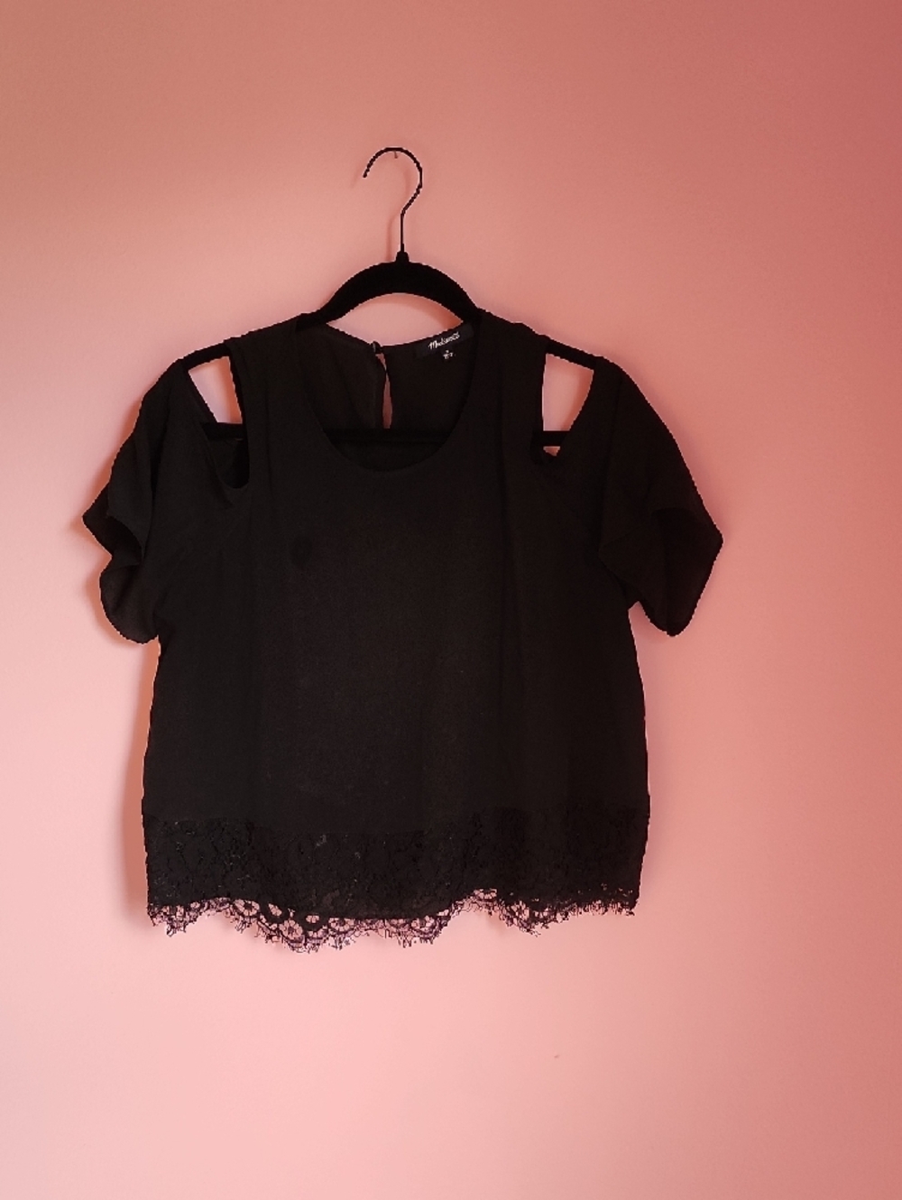 Madewell Black Cold-Shoulder Lace-Hem Blouse
